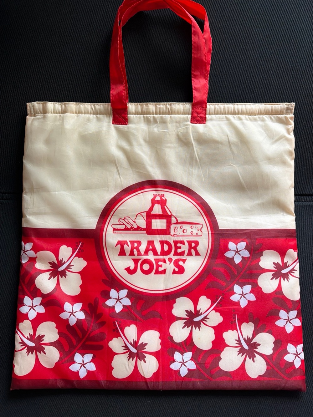 Vintage Trader Joe's Red & Cream Reusable Tote Bag